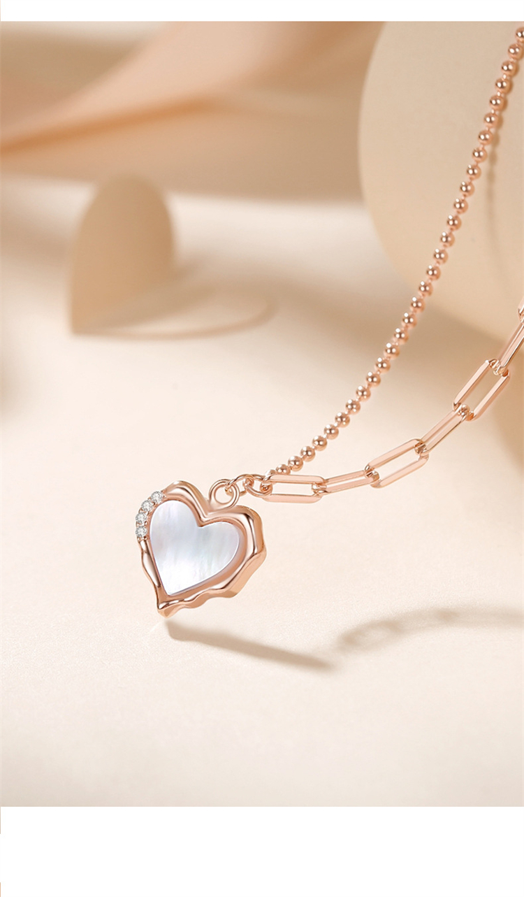 century kindle 925银彩金白贝母爱心项链女夏小众锁骨链心形吊坠情人