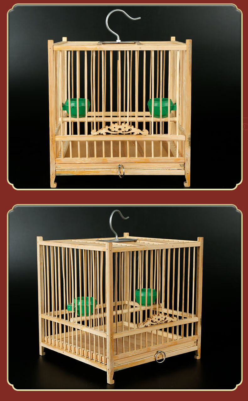 绣眼黄雀玉鸟麻料贝子竹制手工正方鸟笼走四方鸟笼配件 绣眼鸟笼大号