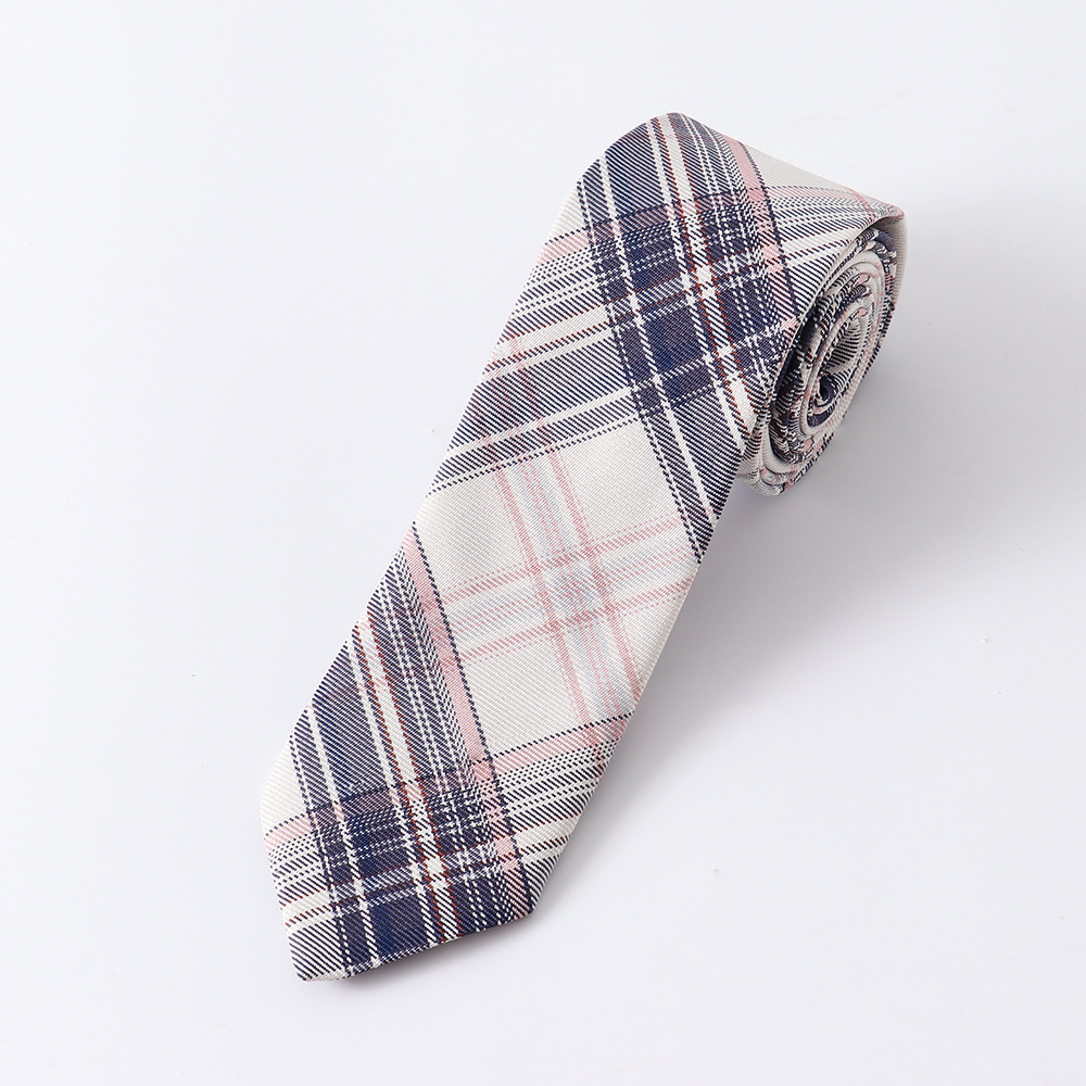 (法黛姗)50款集合#温柔一刀碳灰烟灰青野 男女格子领带 浅黄色 抹茶