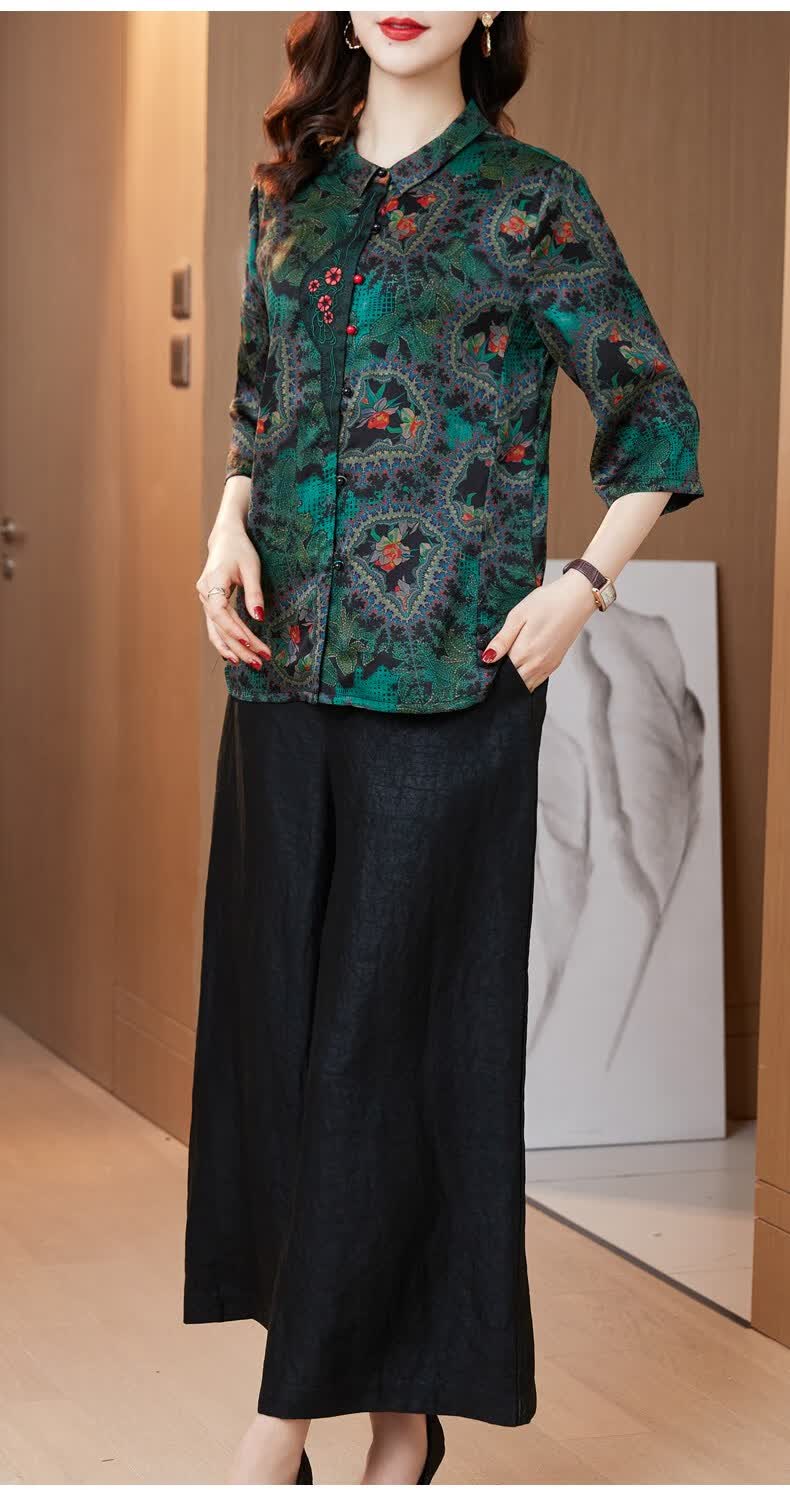 轻奢女装香云纱套装两件套品牌女装新款蚕桑蚕丝贵夫人素上衣女阔腿裤