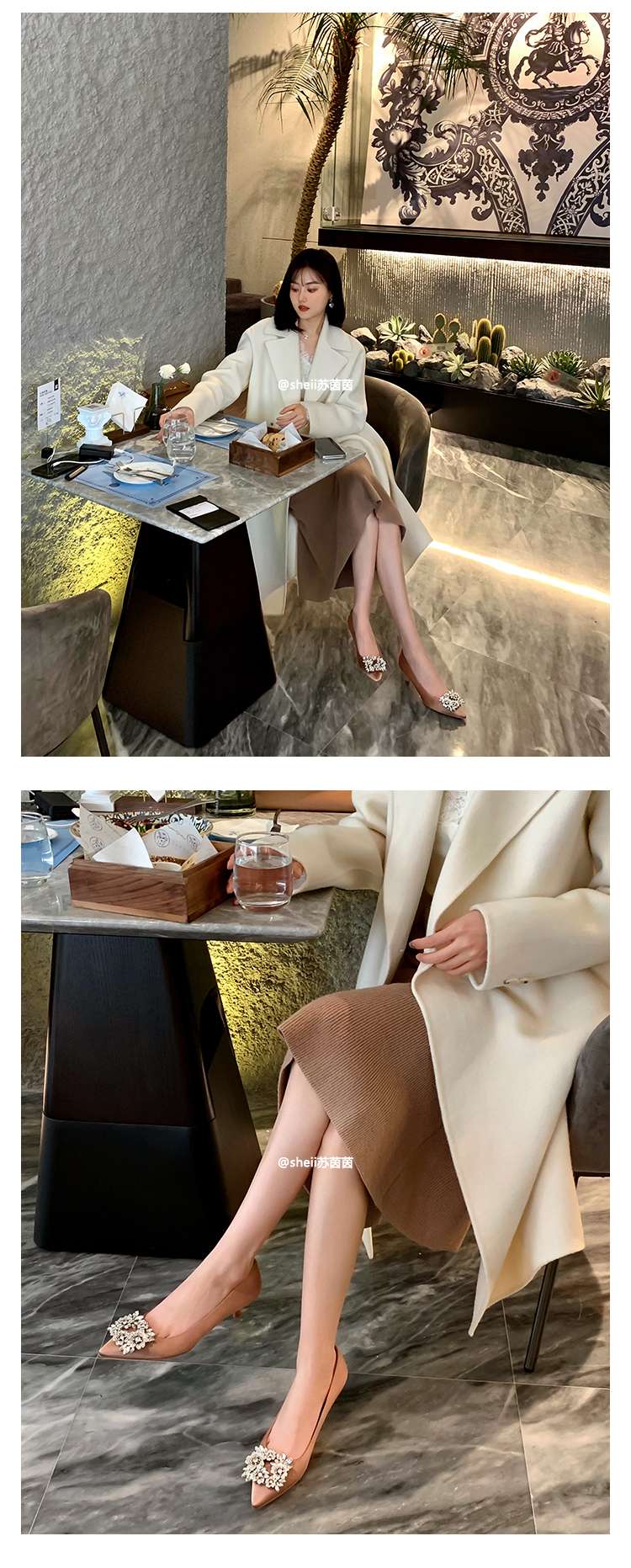 【sheii苏茵茵】年末晚宴~雪花钻扣平底浅口尖头单鞋女晚宴婚鞋子