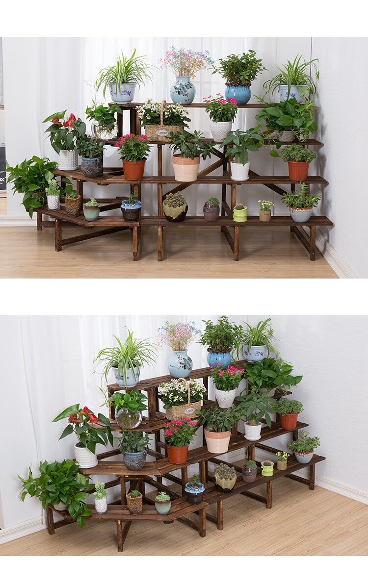 逸德居 转角花架 墙角花架防腐木转角花架实木多层三角墙角架子室外