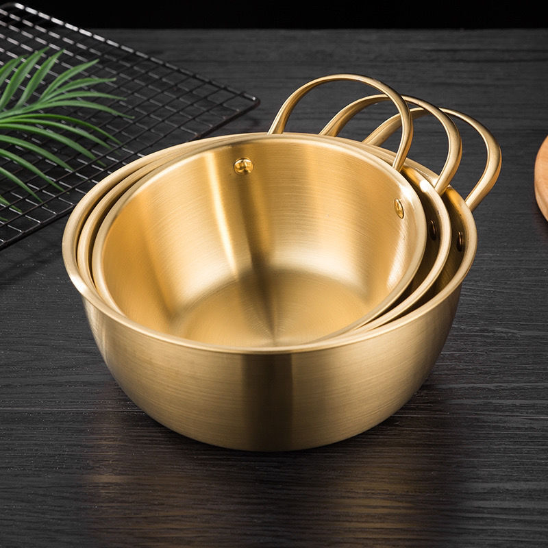 带把手304不锈钢凉拌菜专用盆带把手沙拉盆泡面碗韩式拉面锅料理盆大