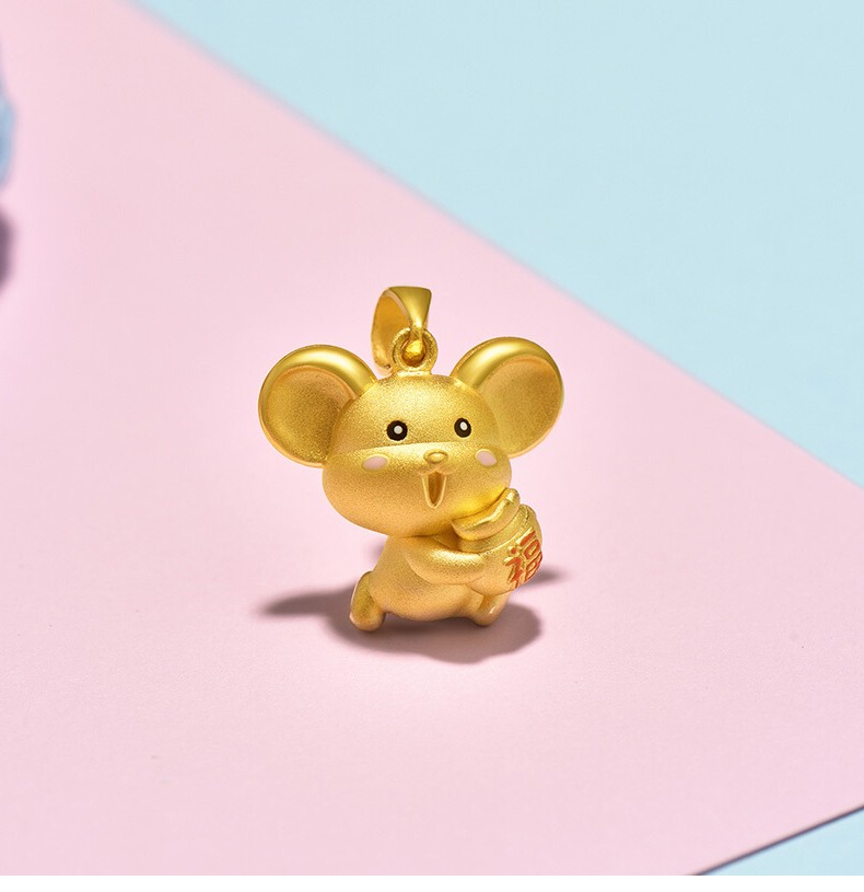 金太福珠宝生肖鼠吊坠黄金999硬足金女士本命年黄金项链坠子足金吊坠
