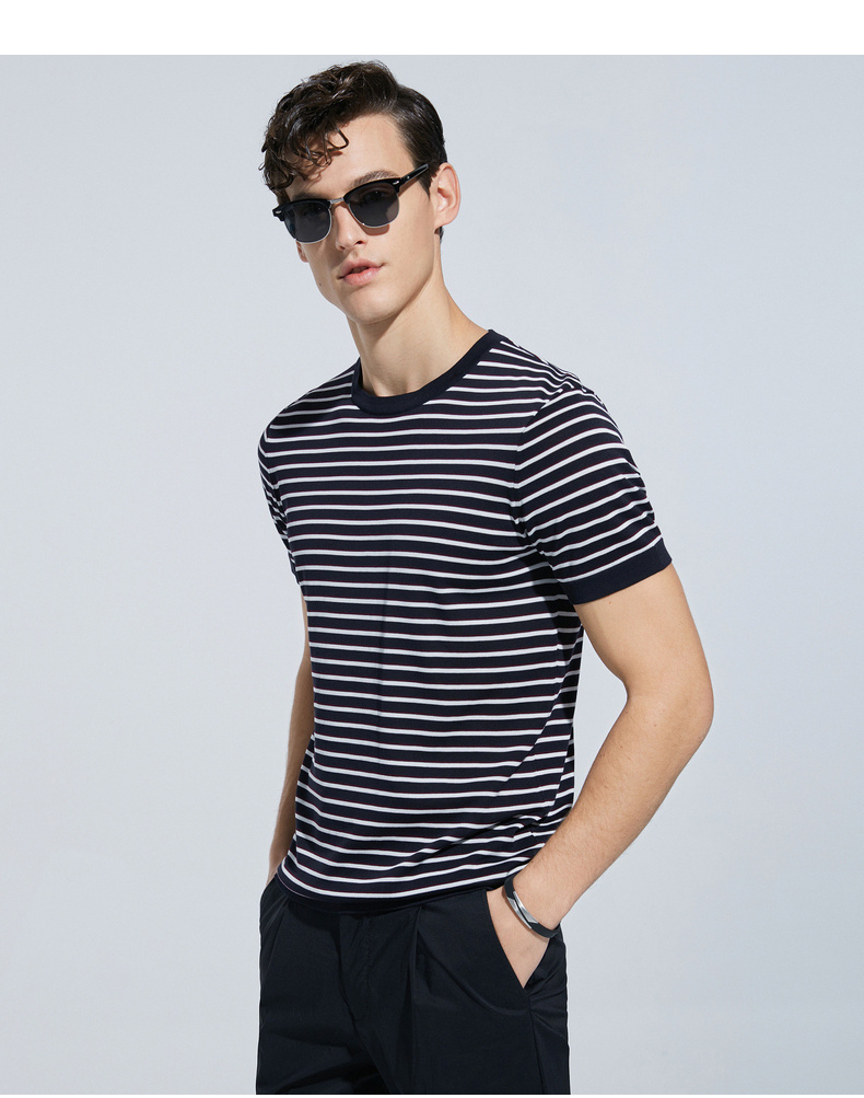 劲霸奥莱短袖t恤夏季新款男士圆领条纹汗衫htla2510兰绿180