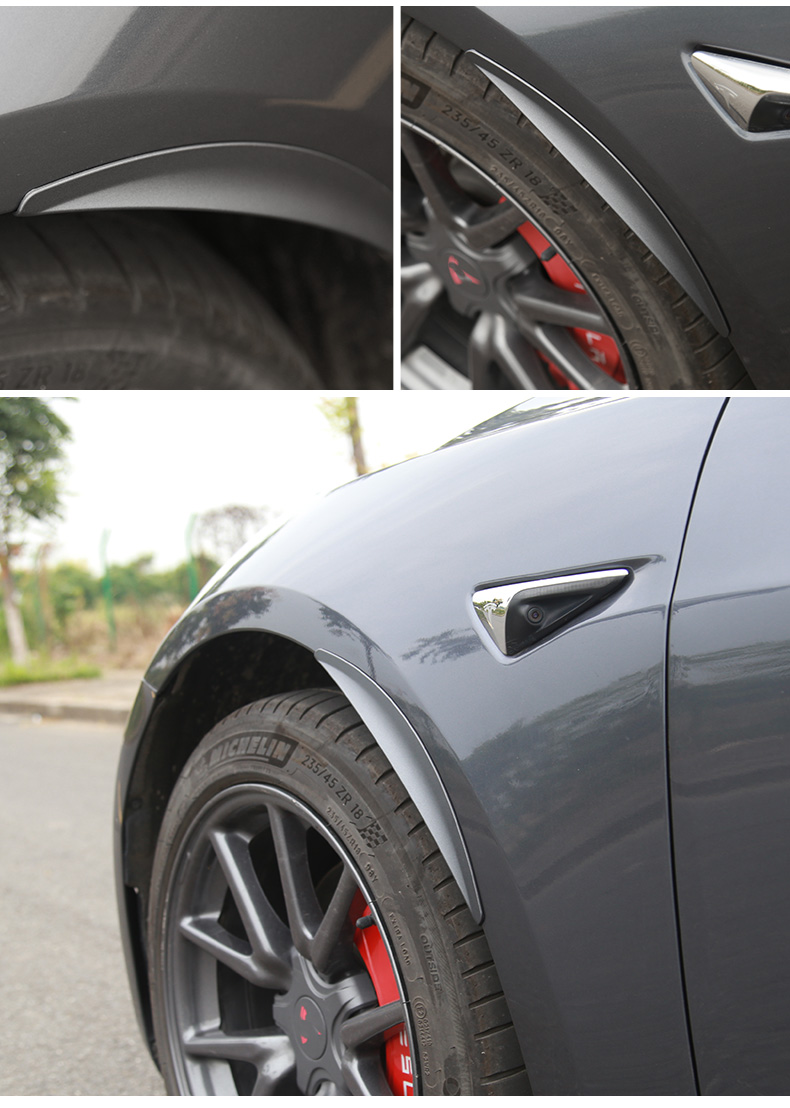 适用于特斯拉model3前轮眉挡泥板内衬防甩泥改装配件汽车用品高亮碳