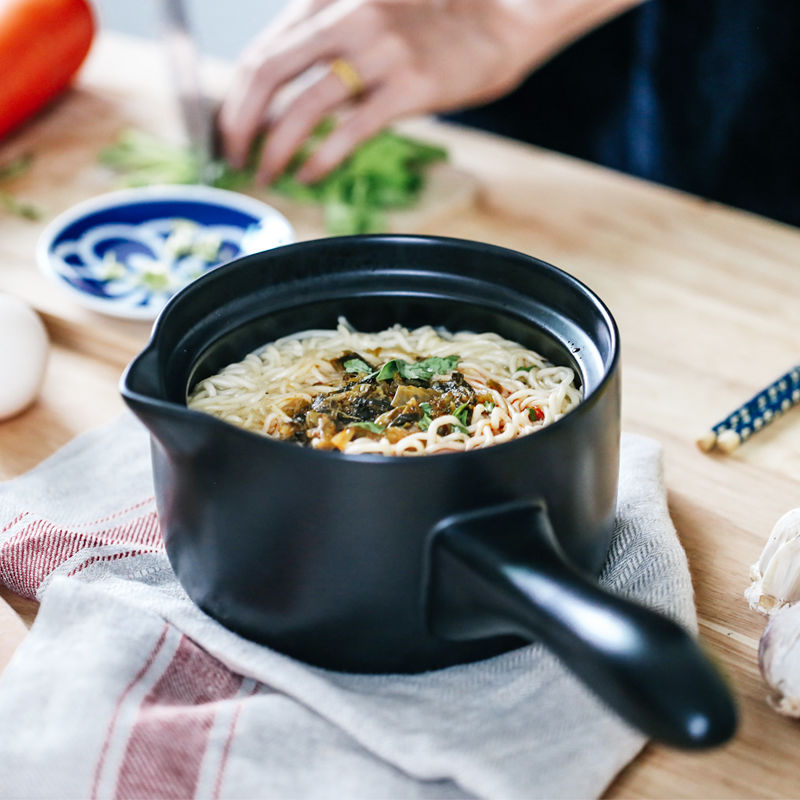 喜奇隆小砂锅带把手单柄小号长柄迷你单人家用手柄陶瓷煮粥带柄白色18