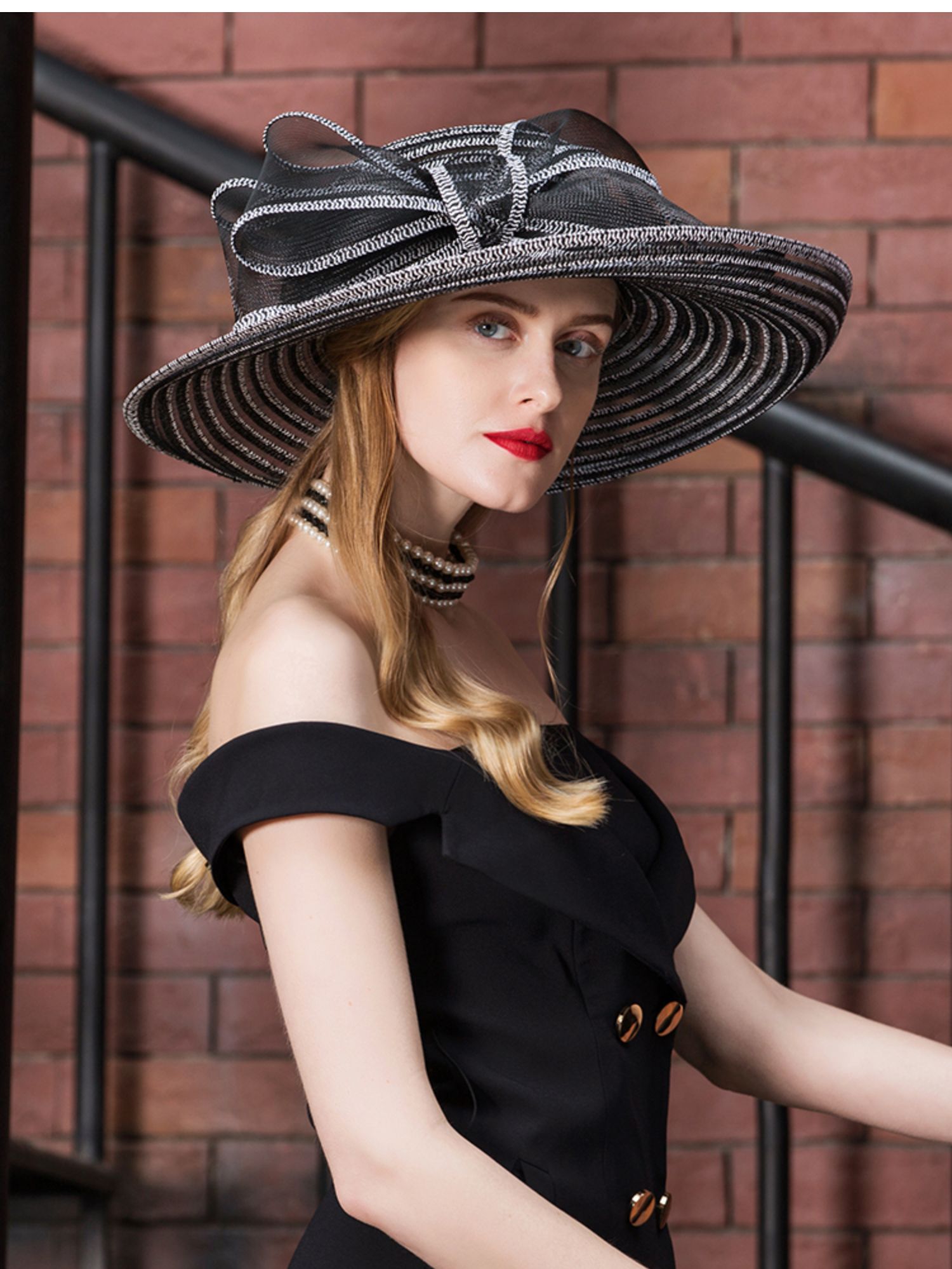 ee2022春季新款大檐英伦礼帽休闲出游防晒沙滩帽子女黑色m5658cm