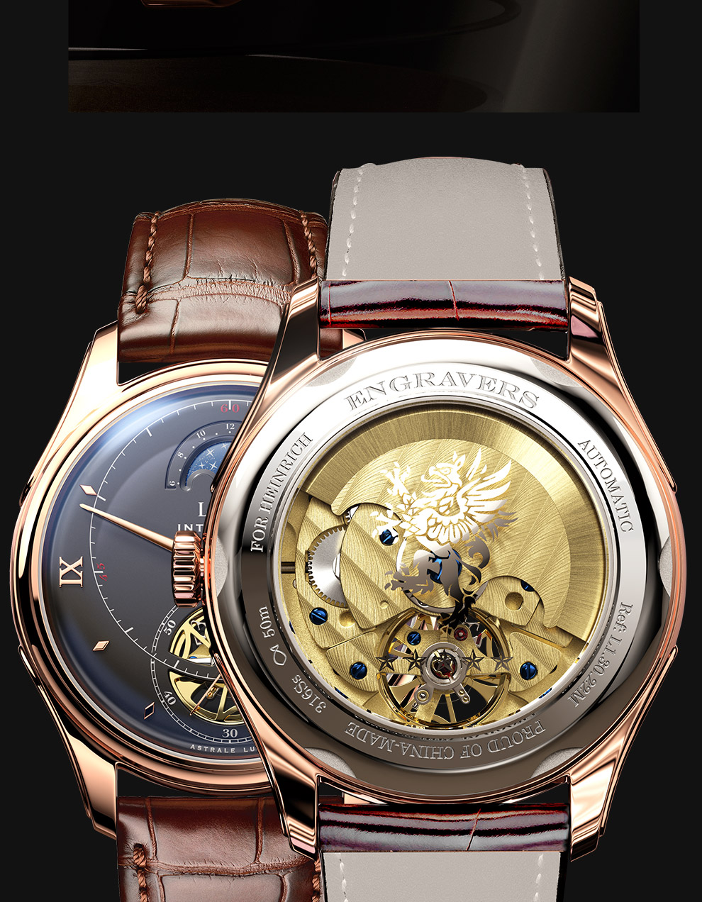 人气京选罗宾尼lobinni手表男全自动机械表飞轮镂空背透时尚防水男表