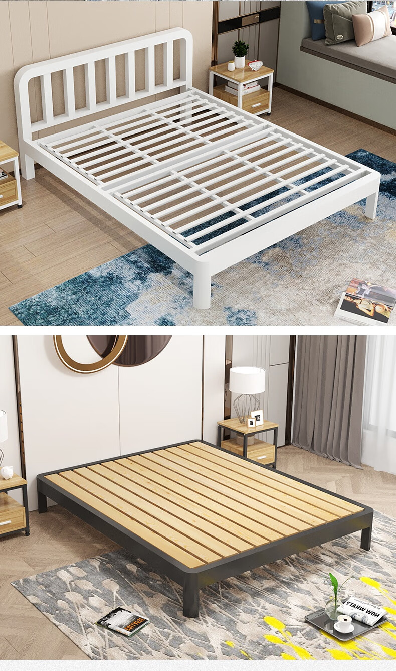 5米单人铁床加厚加固 高头平尾【木板】 10cm椰棕床垫(加粗加厚) 1500