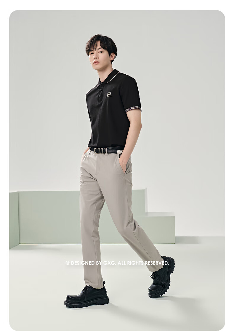 GXG Men's Clothing, Contains Mulberry Silk, Men's Business Turn-Down Collar Short-Sleeve Polo Shirt, Summer, Khaki Color, 4XL-195 7