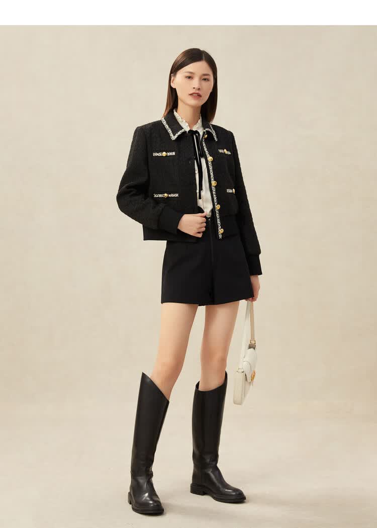 【哥弟a400762】哥弟真的好女装复古小翻领单排扣小香风外套女a400762