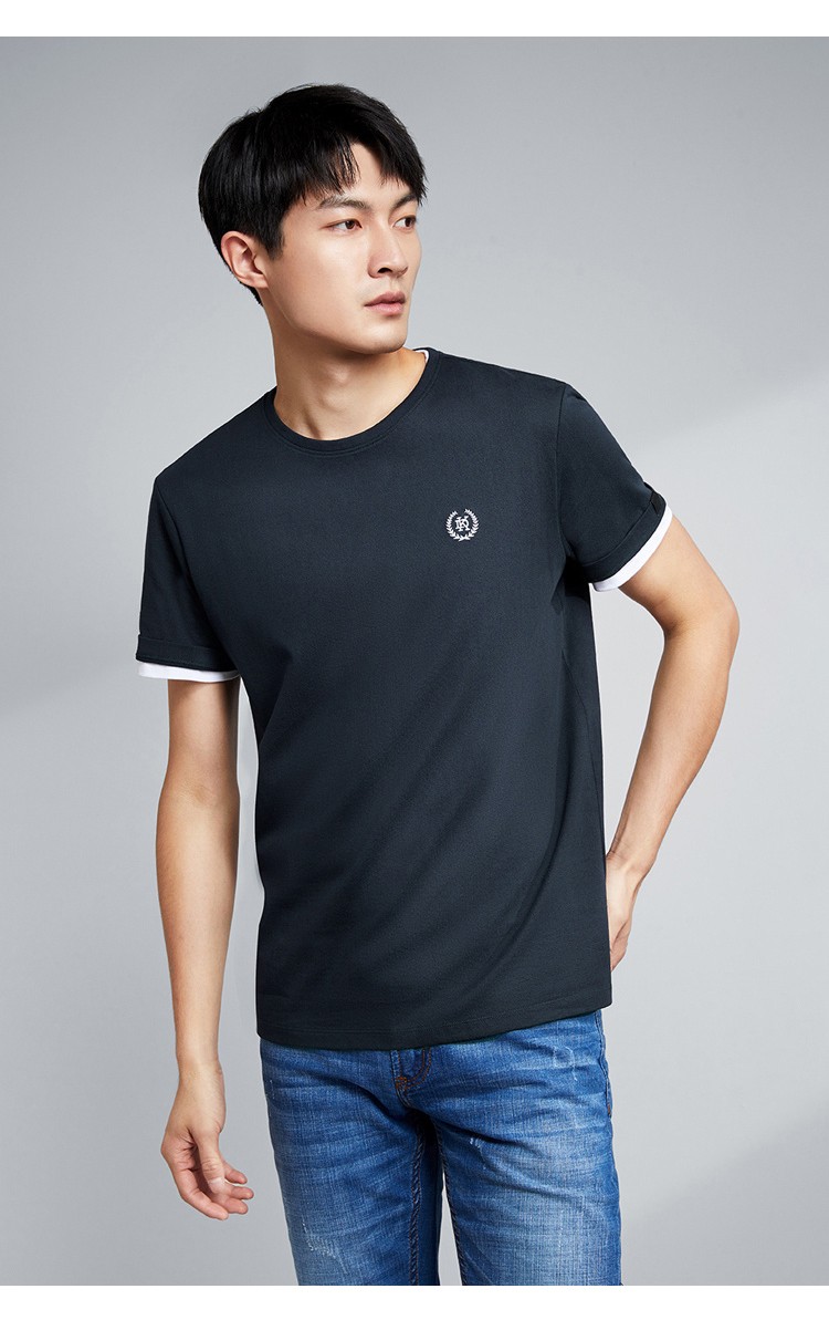 hla海澜之家舒适短袖t恤2020夏季新品简约圆领刺绣套头衫男hntbj2q113