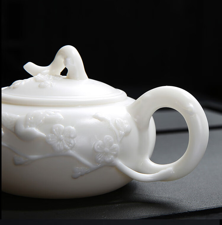 毕方器物 羊脂玉白瓷素烧茶壶陶瓷手工泡茶壶功夫茶具单壶小号纯白色
