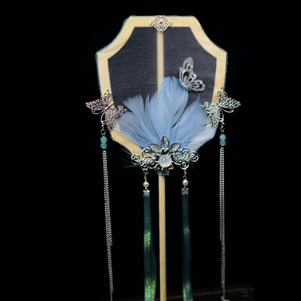 同款团扇汉服古装长柄流苏长柄刺绣飘带宫扇古风饰品复古团扇宫廷舞蹈