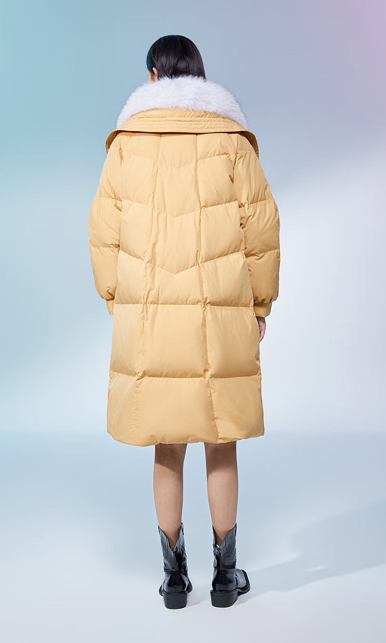 ochirly欧时力长款羽绒服女2022新款秋冬可拆狐狸毛领保暖大衣 黑色 m