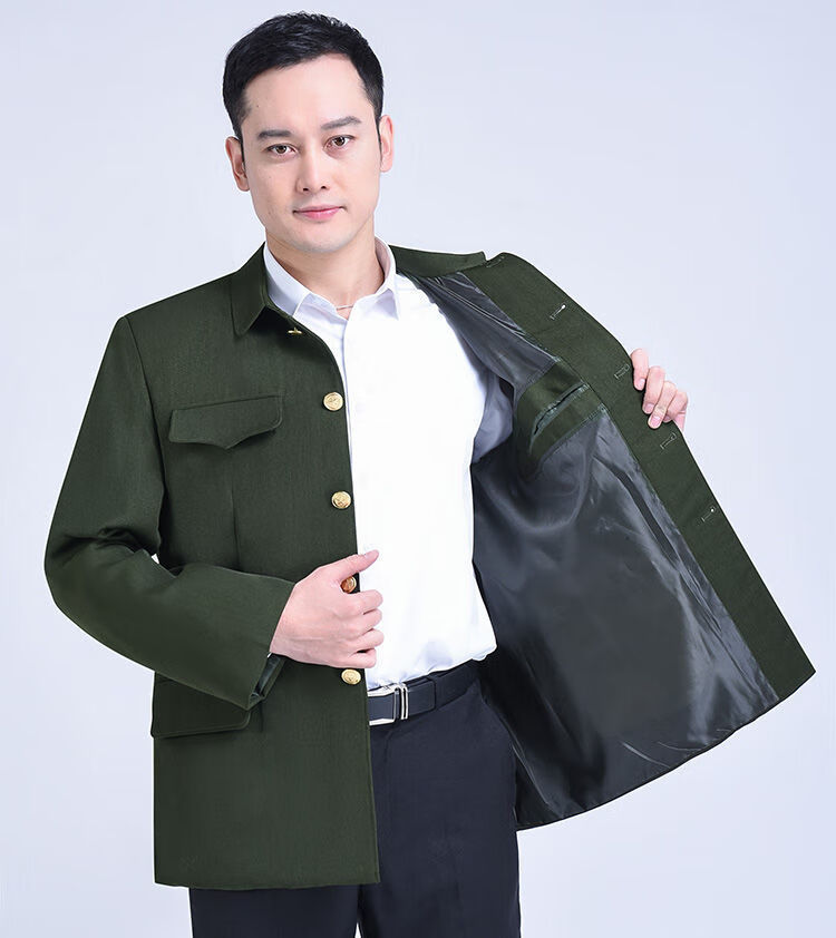 峰中雪老人中山装男春秋季爸爸装中山服休闲服装爷爷外套上衣老式军