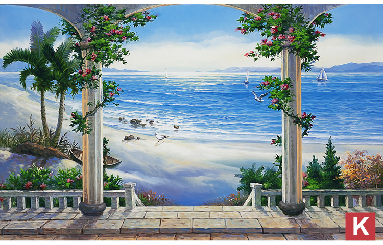 3d立体墙贴墙纸墙画风景阳台窗户贴画酒店自粘壁画客厅背景墙壁纸