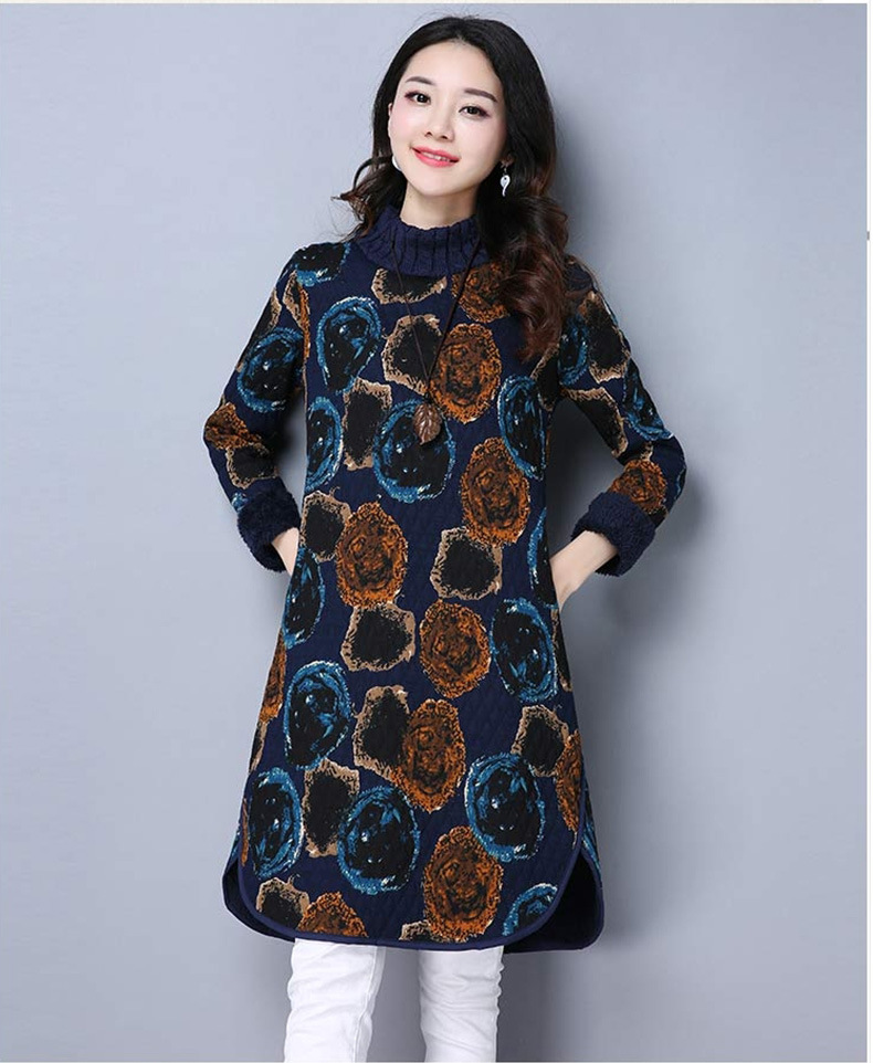 中年妇女妈妈装中老年装加绒加厚冬装2019年新款女贵夫人棉连衣裙4