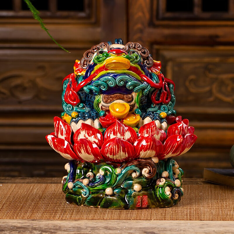 美吔石湾交趾陶金蟾彩陶瓷摆件家居装饰品开业送礼家居装饰品摆设招财