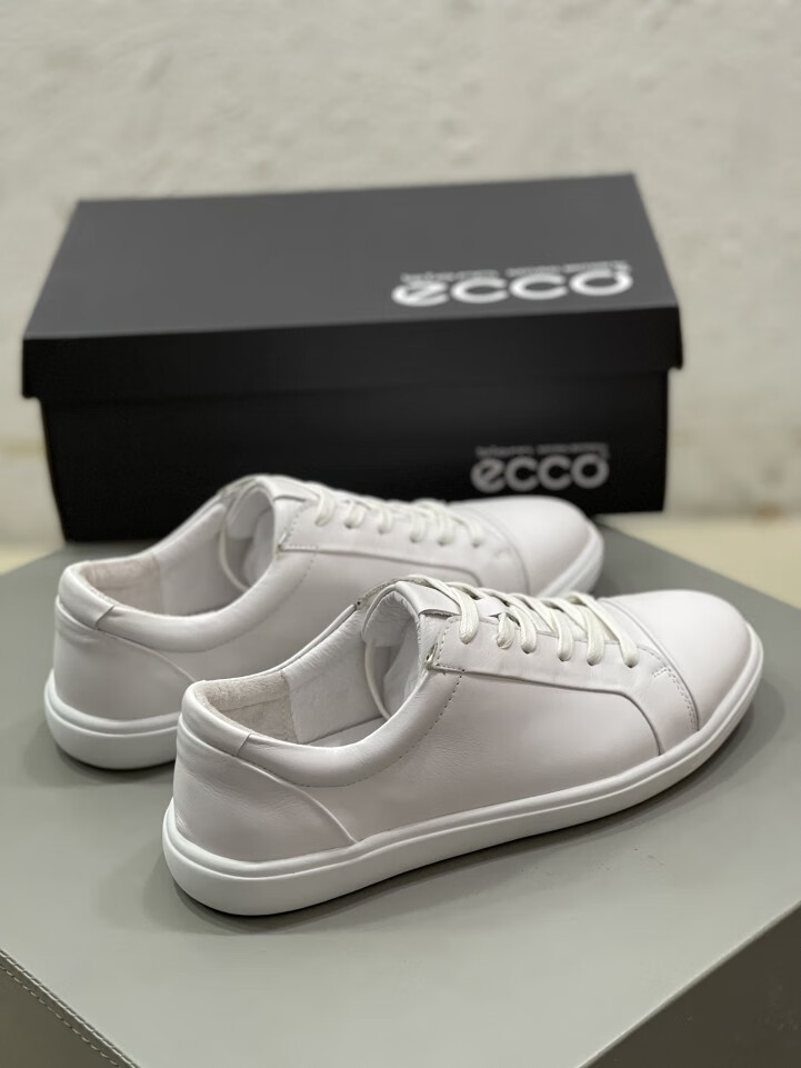 ecco爱步男鞋牛皮系带眞皮运动休闲板鞋轻便软底圆头平底百搭单鞋