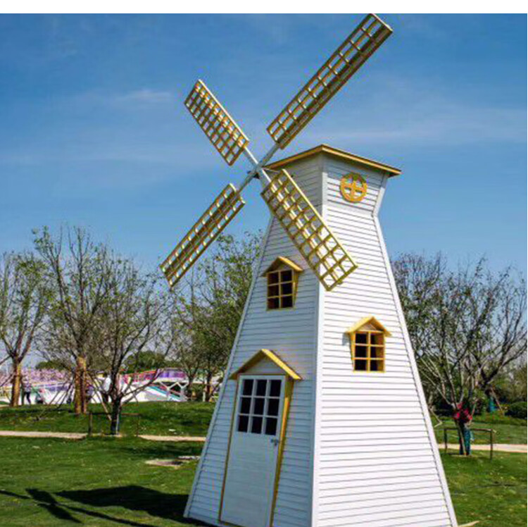 定做防腐木风车景观荷兰大型户外实木质风车户外装饰旋转摆件风车电动