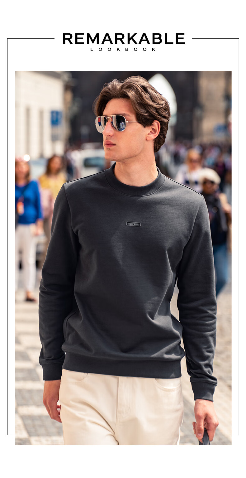 Mr. Bu Celebrity-Style Crew Neck Pullover Men's Sweatshirt, Autumn And Winter Long-Sleeve T-Shirt, Base Layer Top, Yan Yan Black, 2XL(185) 12