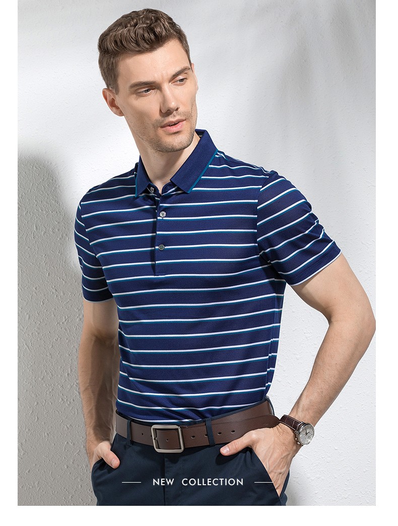 浪登2020夏季新款polo衫男商务休闲桑蚕丝翻领棉短袖t恤yd111 蓝色