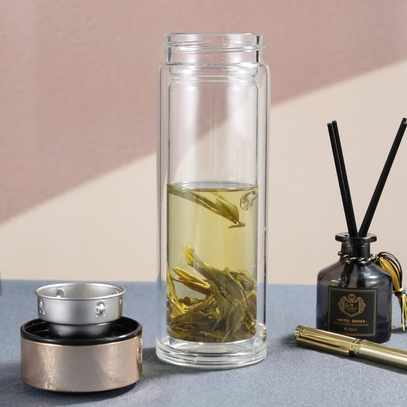 玻璃杯商务简约办公杯子智能显温带茶隔防烫茶杯便携高档男女士实用