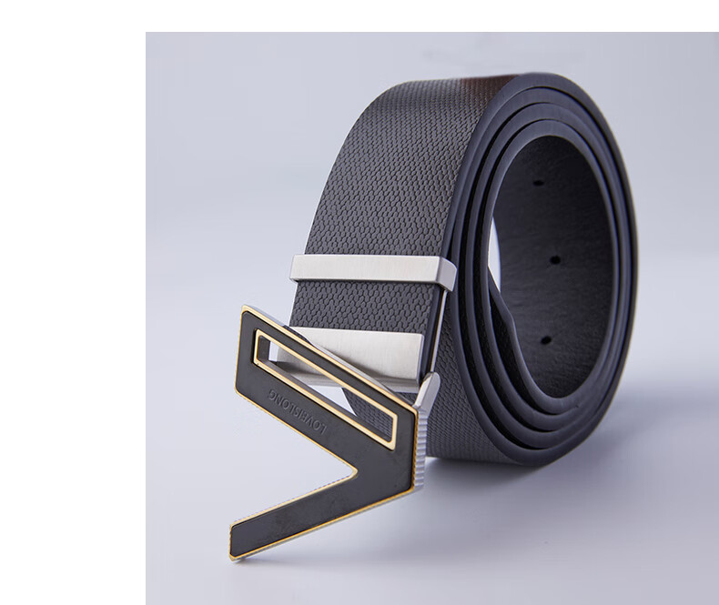 威可多vicutu男士柔韧皮带时尚v型扣商务百搭经典黑色腰带男vrw