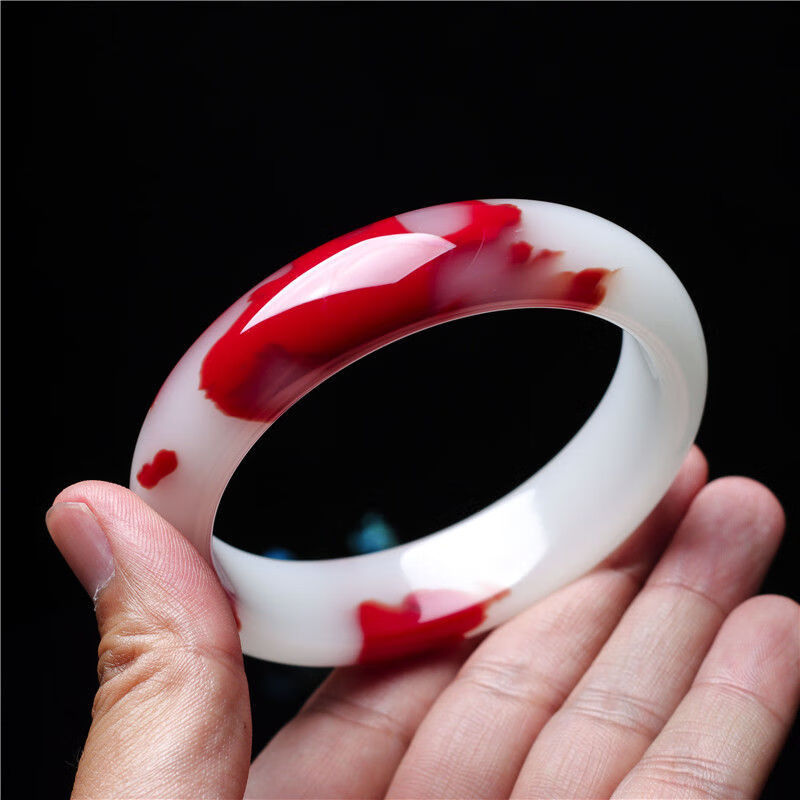 鸡血玉手镯新疆鸡血玉手镯金丝玉玉镯女款玉石手镯子送妈妈送朋友 宽