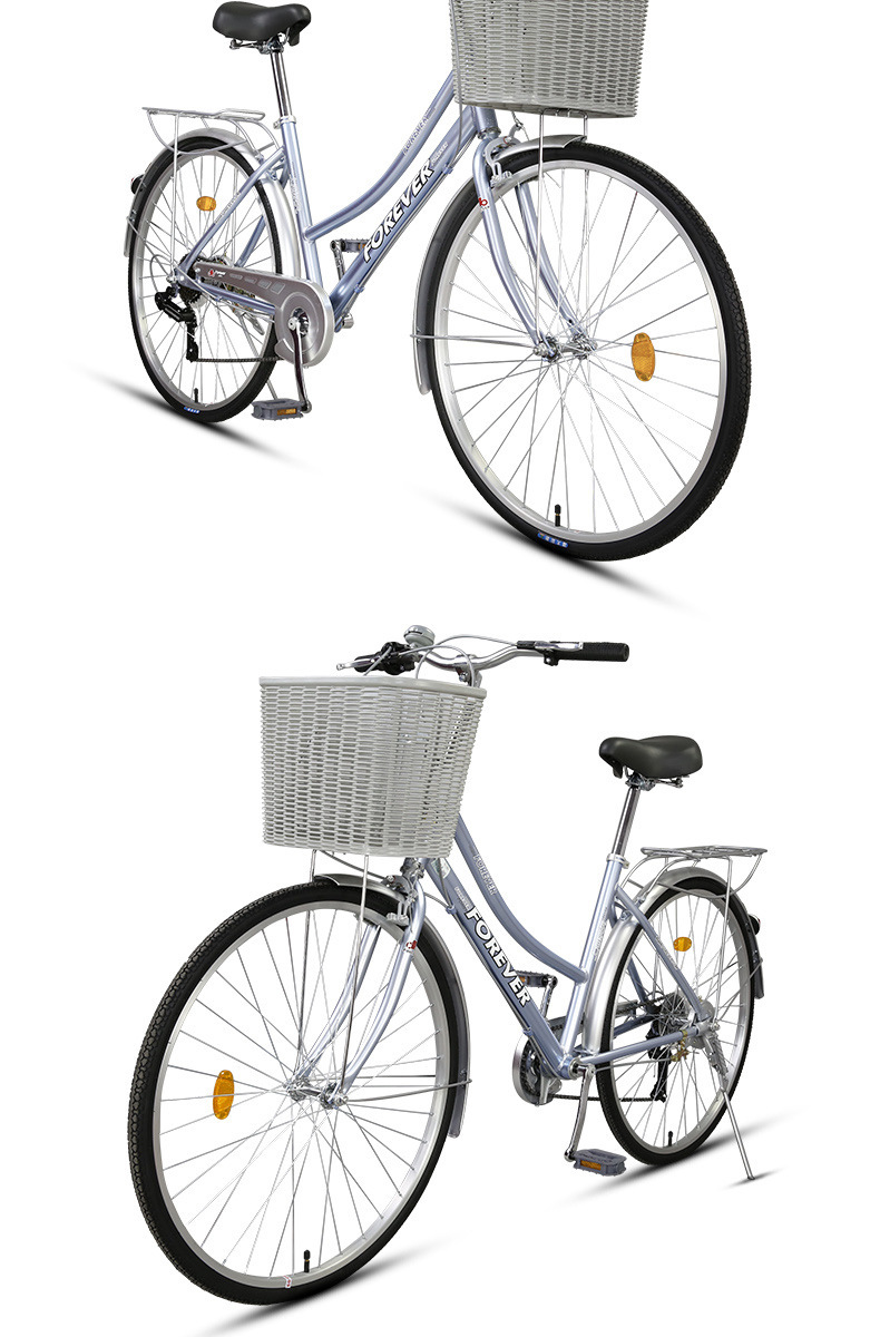 上海永久自行车变速24/26寸男女士成年普通轻便淑女车 24寸浅红色(7速