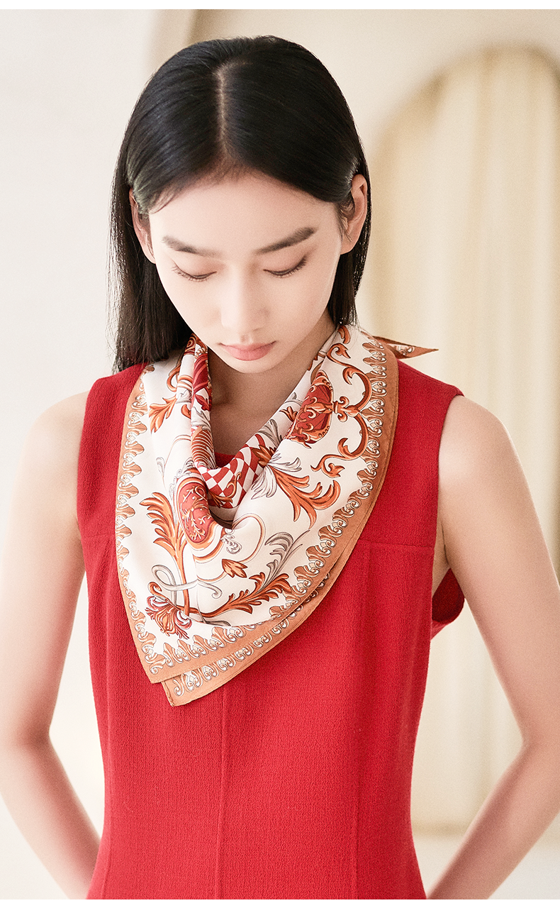 万事利春夏新品丝巾真丝女桑蚕丝小丝巾女双面印花中方巾凡尔赛宫