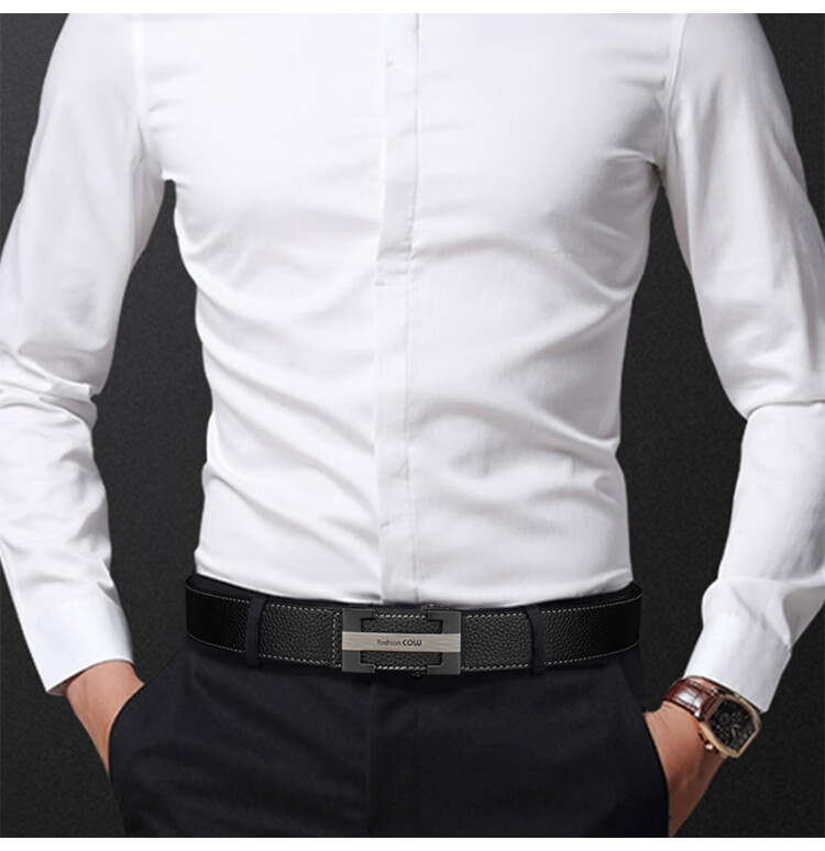 COW Men's Automatic Buckle Genuine Leather Casual Top-Grain Cowhide Belt, Gift Box for Boyfriend Or Father, 998 Black 8