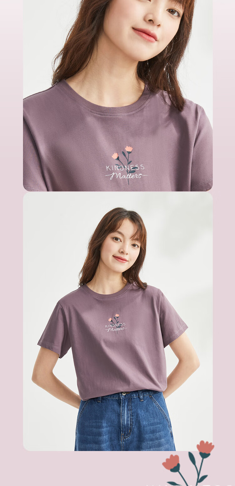Giordano Women's Short-Sleeve T-Shirt, New Style, Pure Cotton, Small Floral Print, Round Neck, Youthful Casual Top, Women's Clothing, 13324317 8