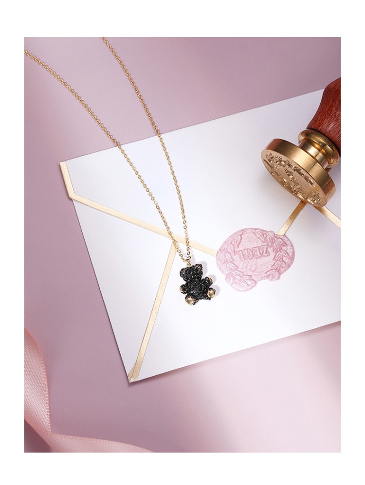 法玛莎925银黑色小熊项链可爱少女日系锁骨链潮网红颈链圣诞礼物送