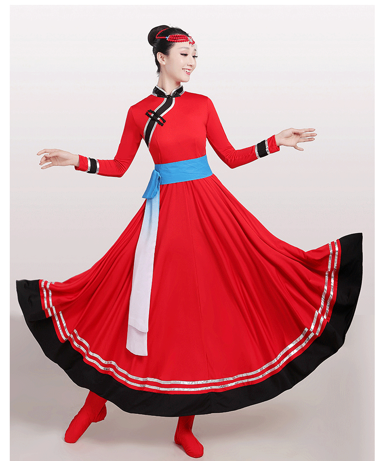 《新疆蒙族民族风鸿雁舞筷子舞广场舞大摆裙艺考》蒙古舞蹈演出服装女