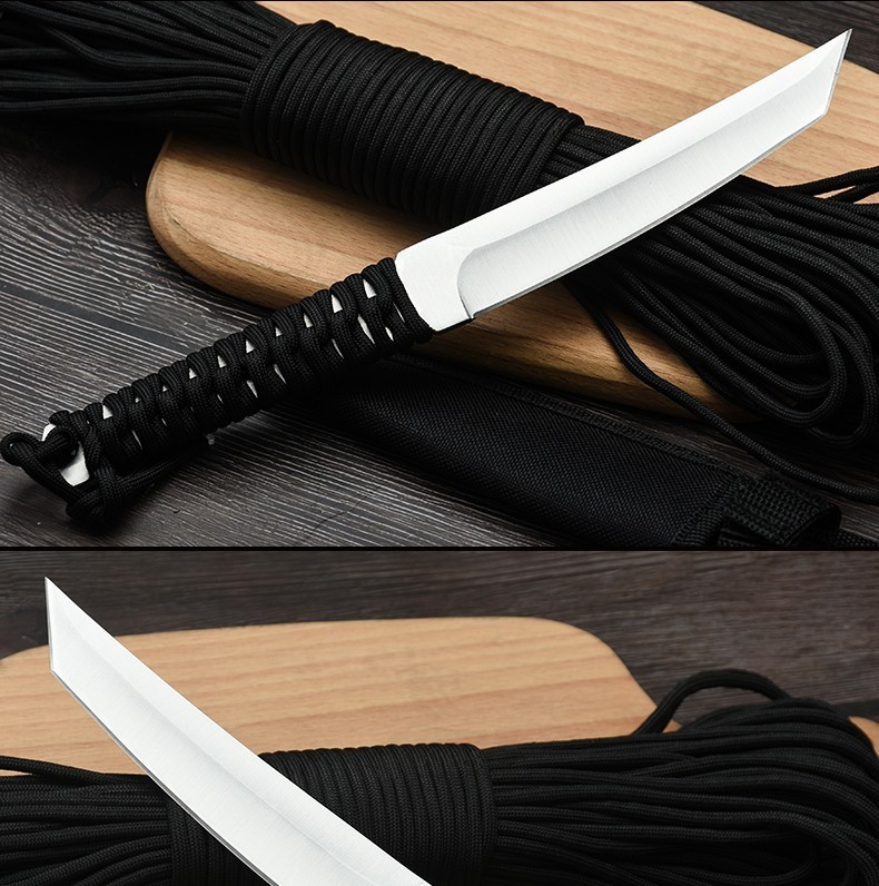 刀具防身几何刀氚气刀户外小刀冷兵器刀印第安刀 月狼圆头黑色【图片