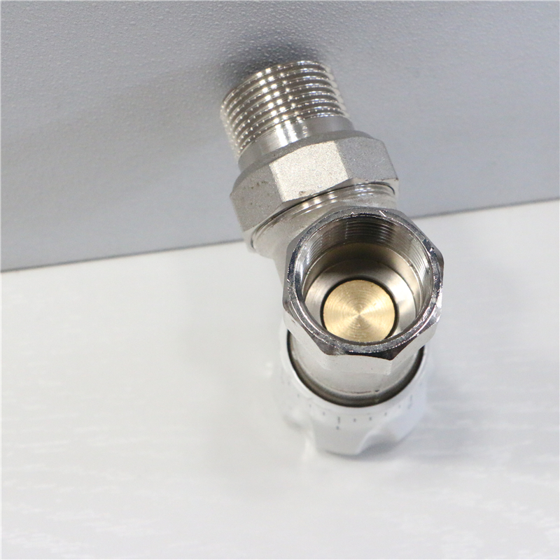 埃美柯温控阀373黄铜电镀横式角式高温截止温控手动旋转开关活接暖通