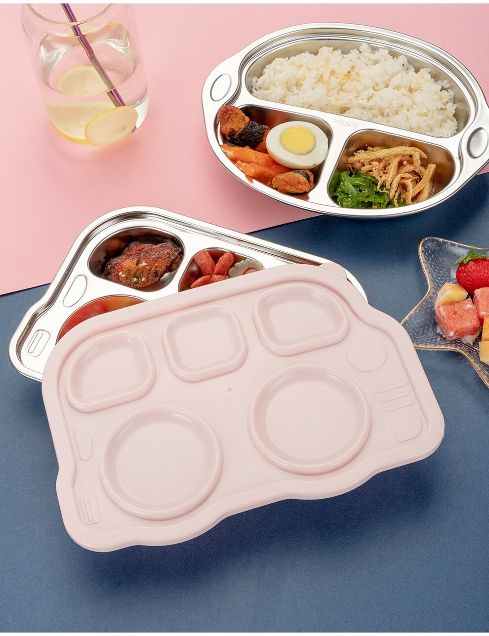 onlycook餐盘304不锈钢幼儿园儿童餐具宝宝餐厅分格托盘可爱分隔饭盒