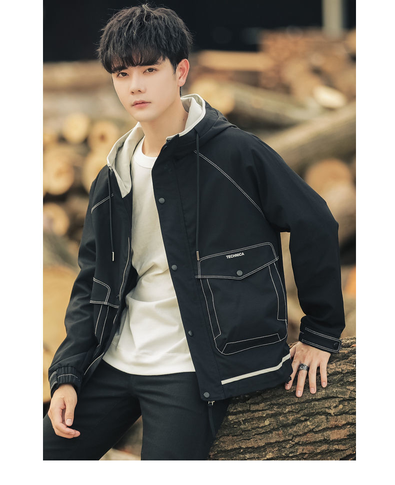 阿尔皮纳袋鼠春秋季外套男士2021新款连帽宽松ins潮工装潮流休闲潮牌