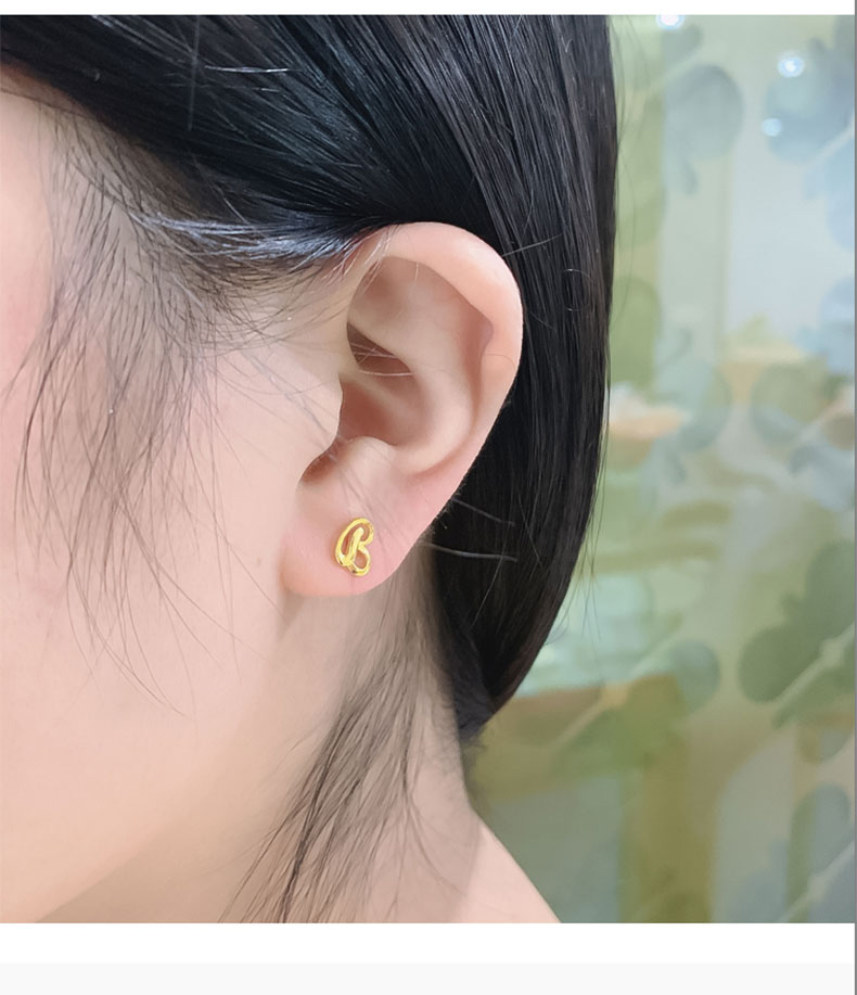 老凤凰 黄金耳钉女足金999ab字母直针不对称耳饰养耳棒针男个性情侣款