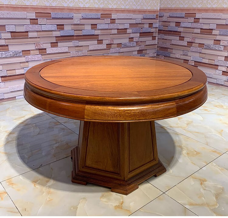 菠萝格餐桌 实木餐桌椅组合新中式圆型圆桌菠萝格木饭桌原木 红色