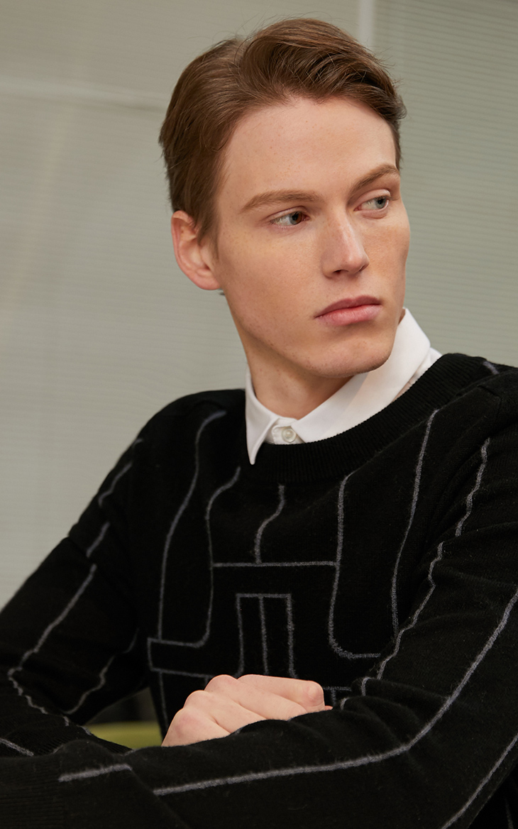 jlindeberg金林德伯格秋冬休闲羊毛混纺条纹圆领针织衫毛衣男潮流