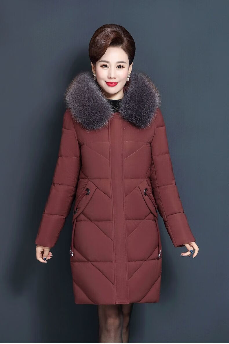 【品牌特价】加拿大丫丫冬装新款羽绒服女中长款白鸭绒加厚大码中老年