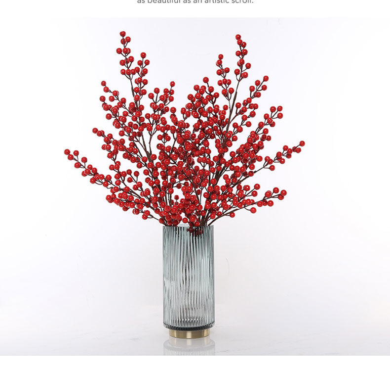 精品绿植干花仿真花红果发财果相思红豆陶瓷玻璃花瓶插花圣诞新年落地