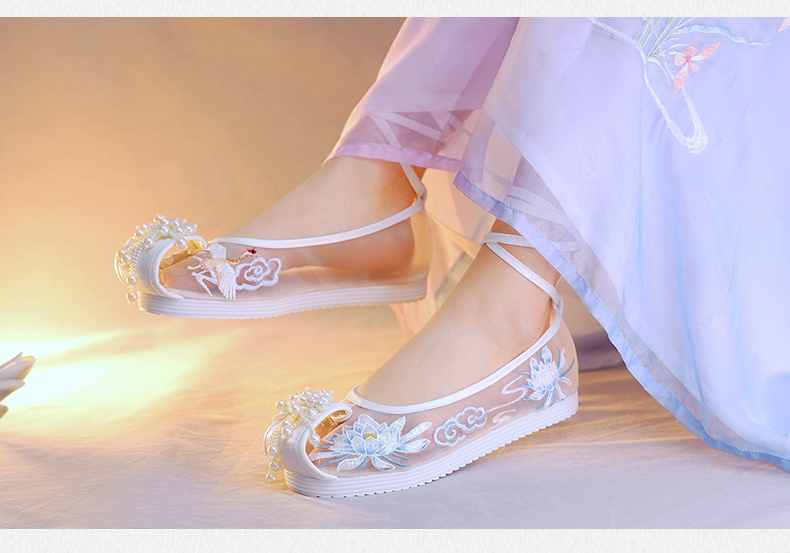 uhfvuhfv搭配汉服的鞋子女夏季平底网纱流苏古装鞋国风仙女凉鞋古风