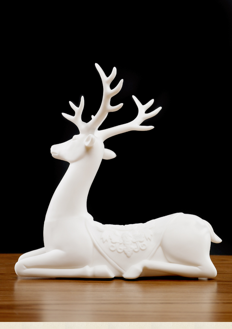 东方泥土陶瓷鹿摆件三件套创意客厅电视柜酒柜装饰工艺品福鹿h4402a福