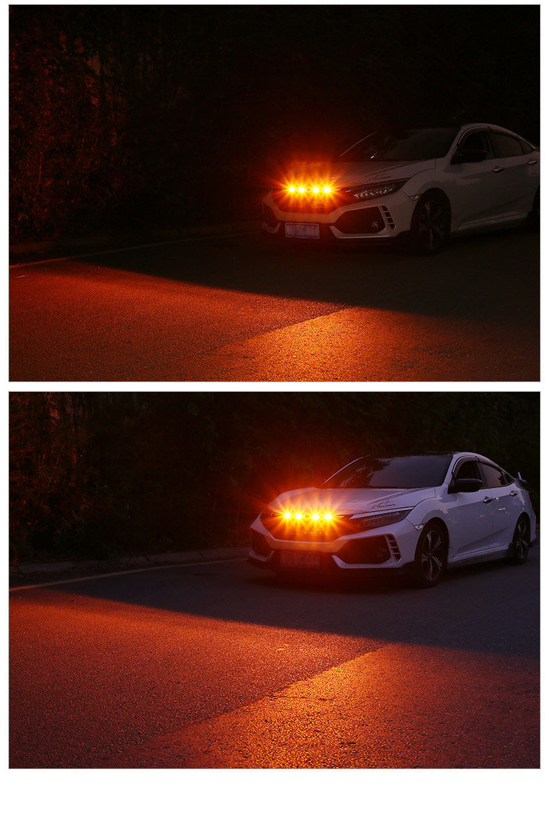 汽车中网灯越野车皮卡轿车前脸改装通用日行灯中网爆闪led小黄灯线组