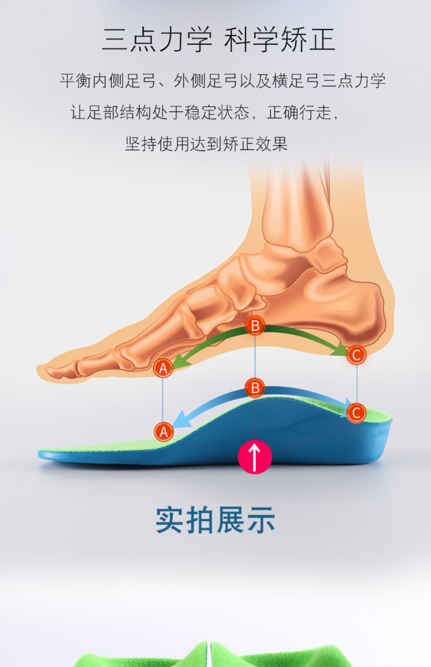 儿童扁平足矫正鞋垫宝宝内外八字足外翻足弓塌陷支撑垫腿蓝绿色鞋垫长